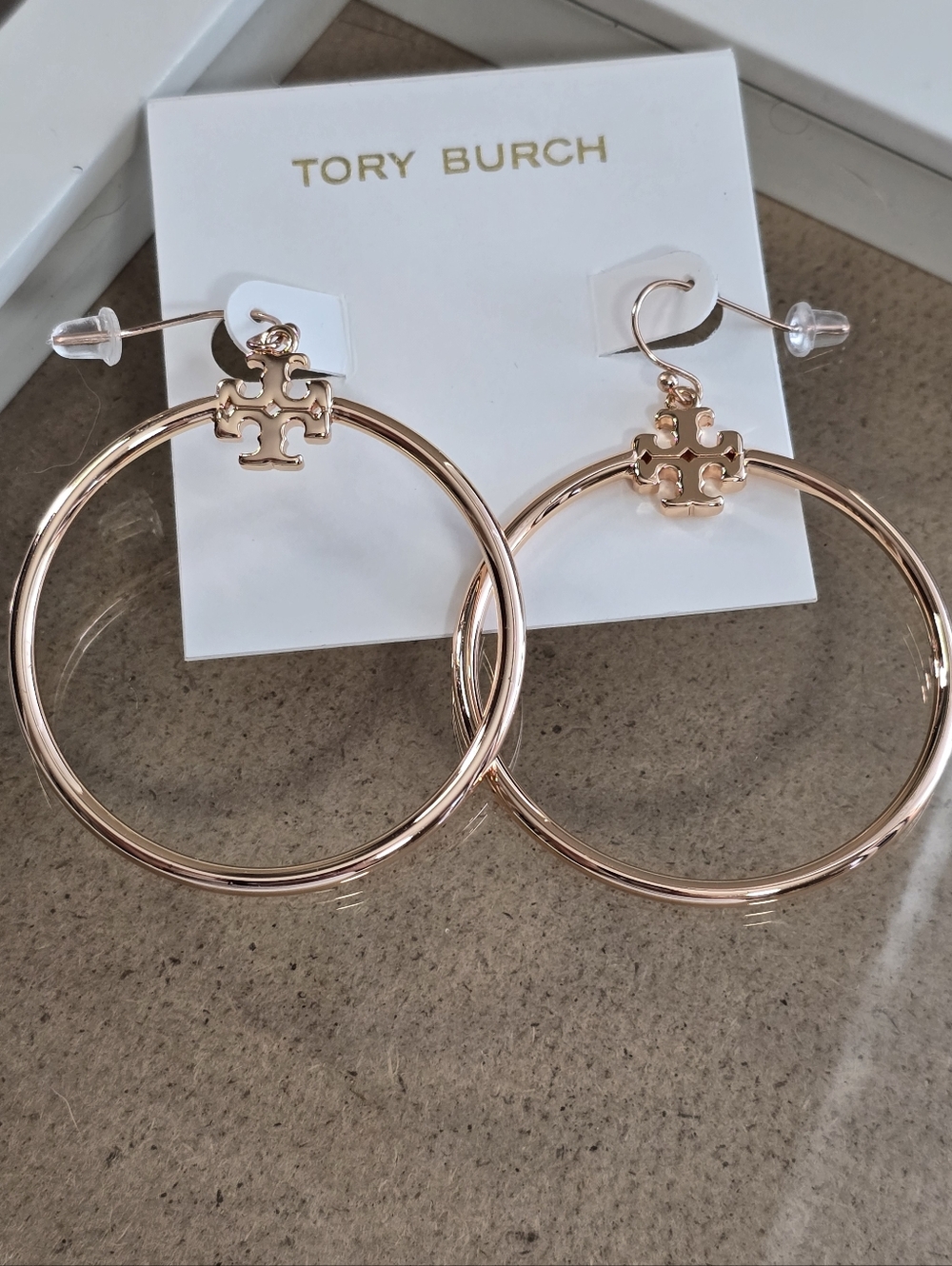 Tory Burch Rose Gold-Tone Logo Hoop Earrings
